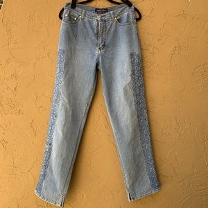 Lana Erica Embroidered High-Waisted Straight Leg Jeans